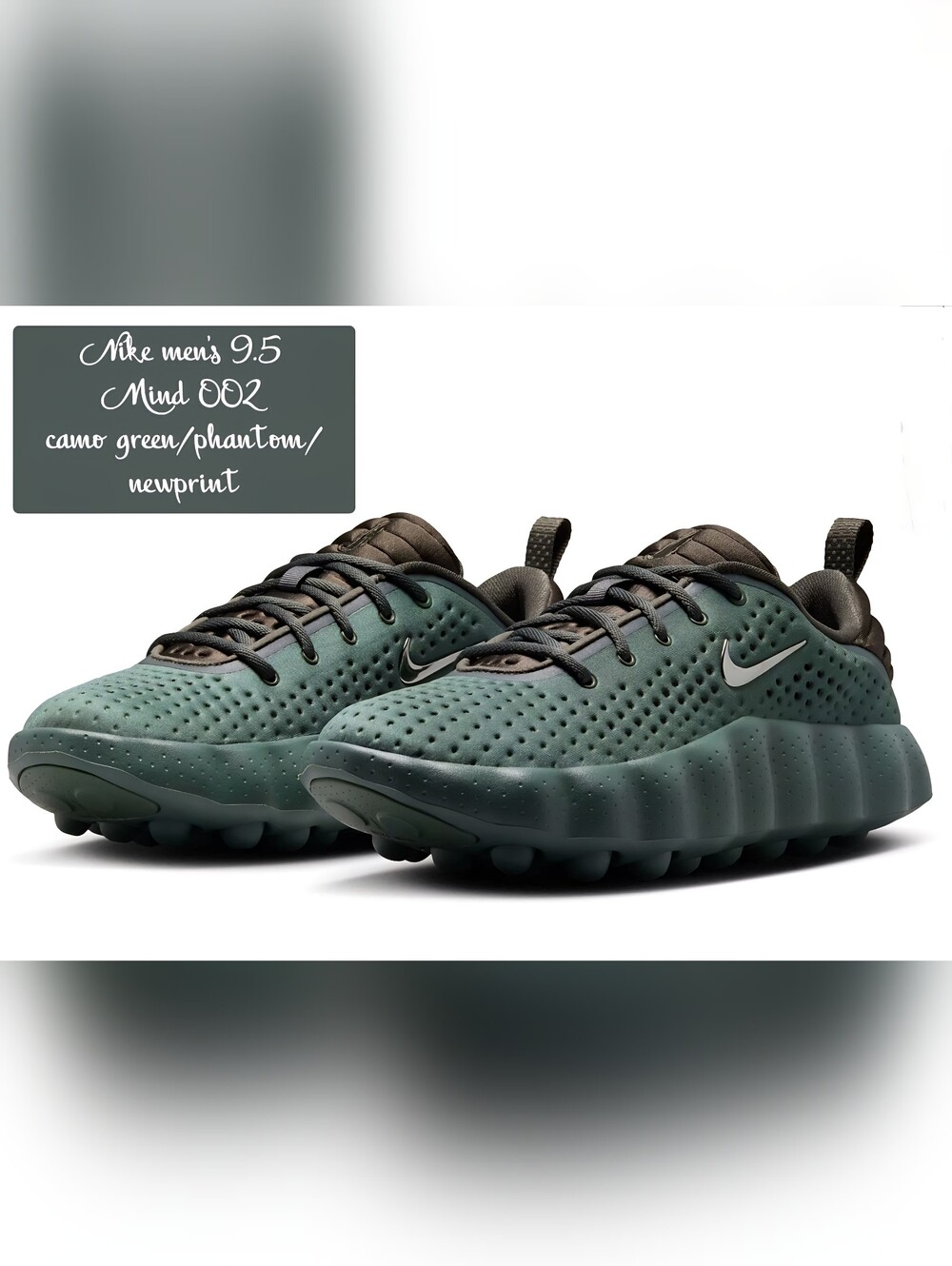 NIB 9.5 Nike Men’s Mind 002 Pregame Shoes Camo Green/phantom newsprint